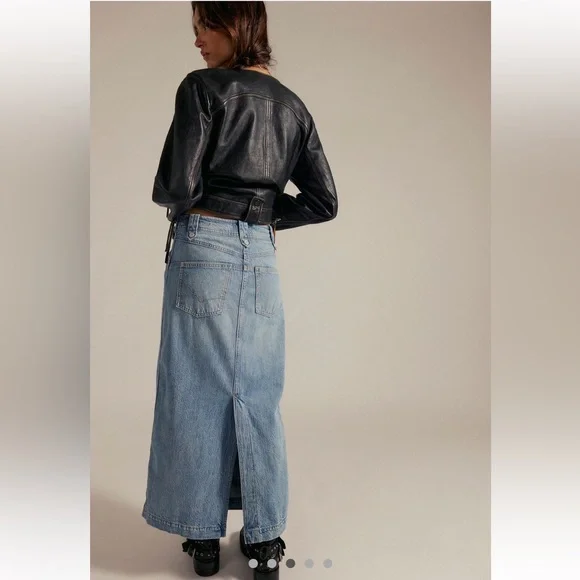 Free People Astoria Denim Maxi Skirt We The Free Belt Adjustable Dark Blue
